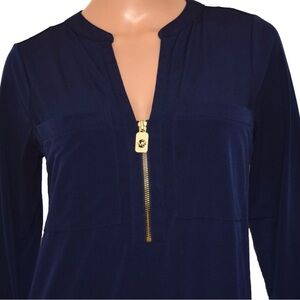 Michael Kors XL Navy Blue Women's Top with Gold Zipper EUC holiday